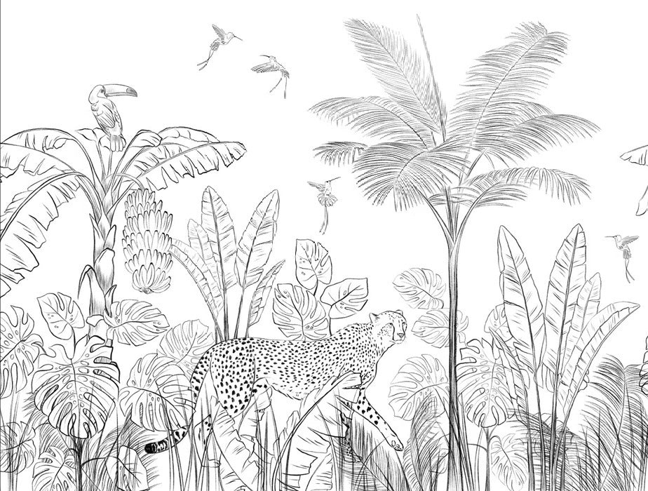 Papier peint jungle noir et blanc léopard, XXL, tendance