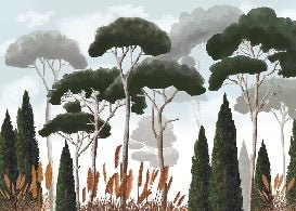 Papier peint sur mesure cyprès pins et herbes de la pampa, XXL, tendance