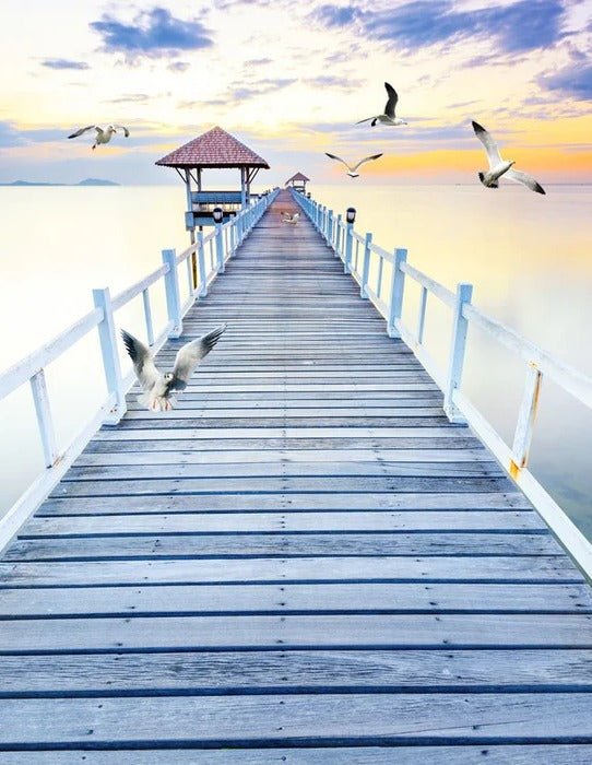 Papier peint trompe l’œil Ponton vue sur mer, XXL, tendance