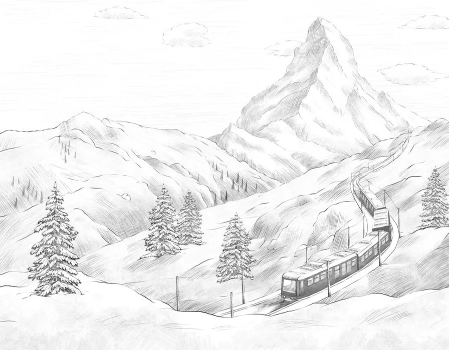 Papier peint panoramique Mont Cervin noir et blanc, XXL, tendance