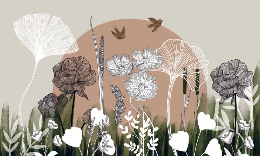 Papier peint panoramique illustration florale, XXL, tendance