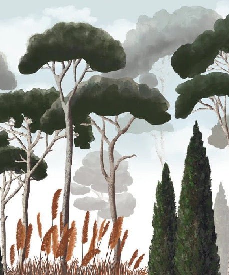 Papier peint sur mesure cyprès pins et herbes de la pampa, XXL, tendance