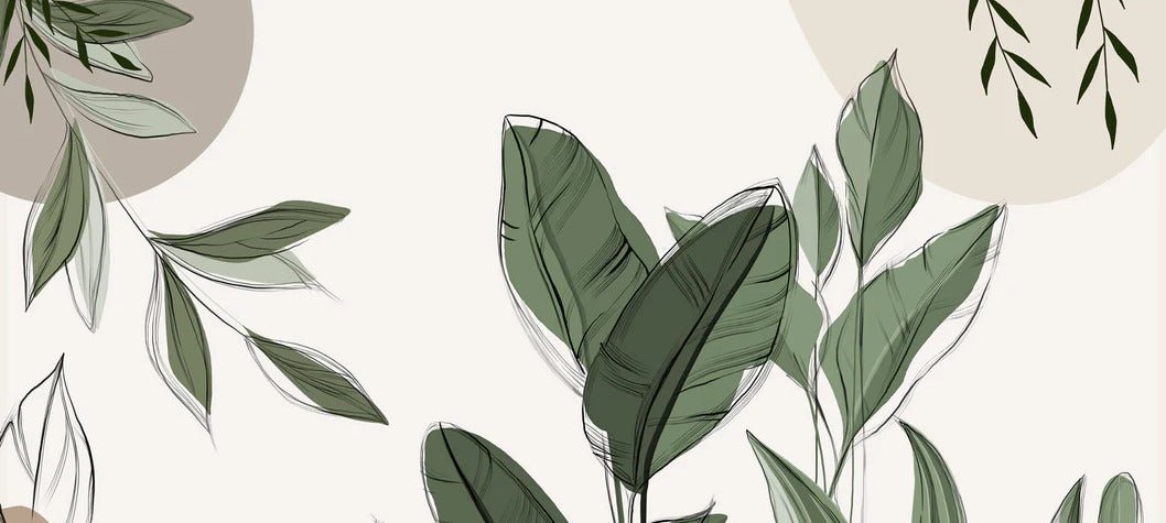 Papier peint panoramique végétal graphique taupe, XXL, tendance