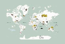 Papier peint Carte du monde en Francais enfant vert, XXL, tendance
