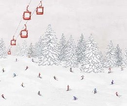 Papier peint télécabine skieurs colorés, XXL, tendance