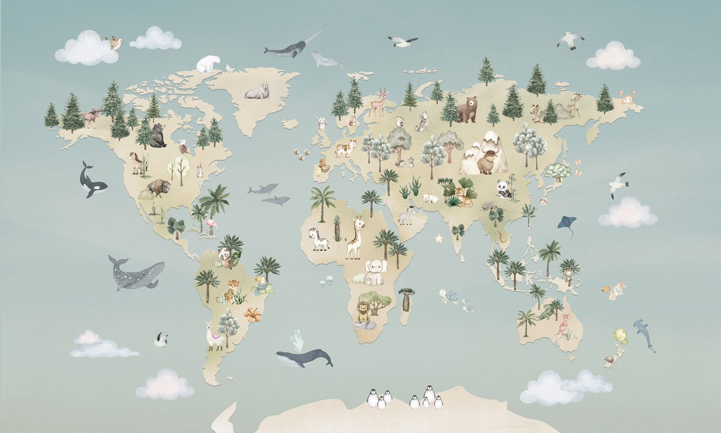 Papier peint enfant - Atlas des animaux - Muralconcept