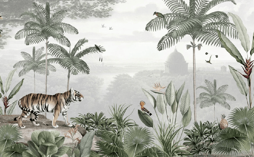 Papier Peint Jungle des Félins - H267cm x L432cm - Matière Vinyle, XXL, tendance