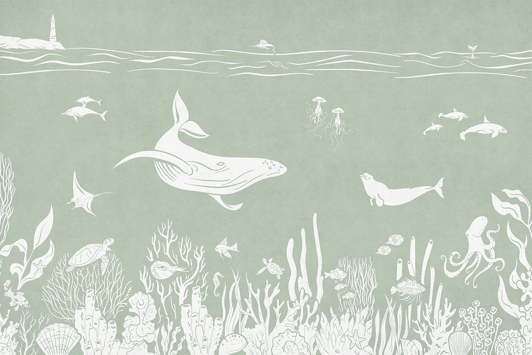 Papier Peint Balade Aquatique Vert - H300cm x L450cm - Matière Softouch, XXL, tendance