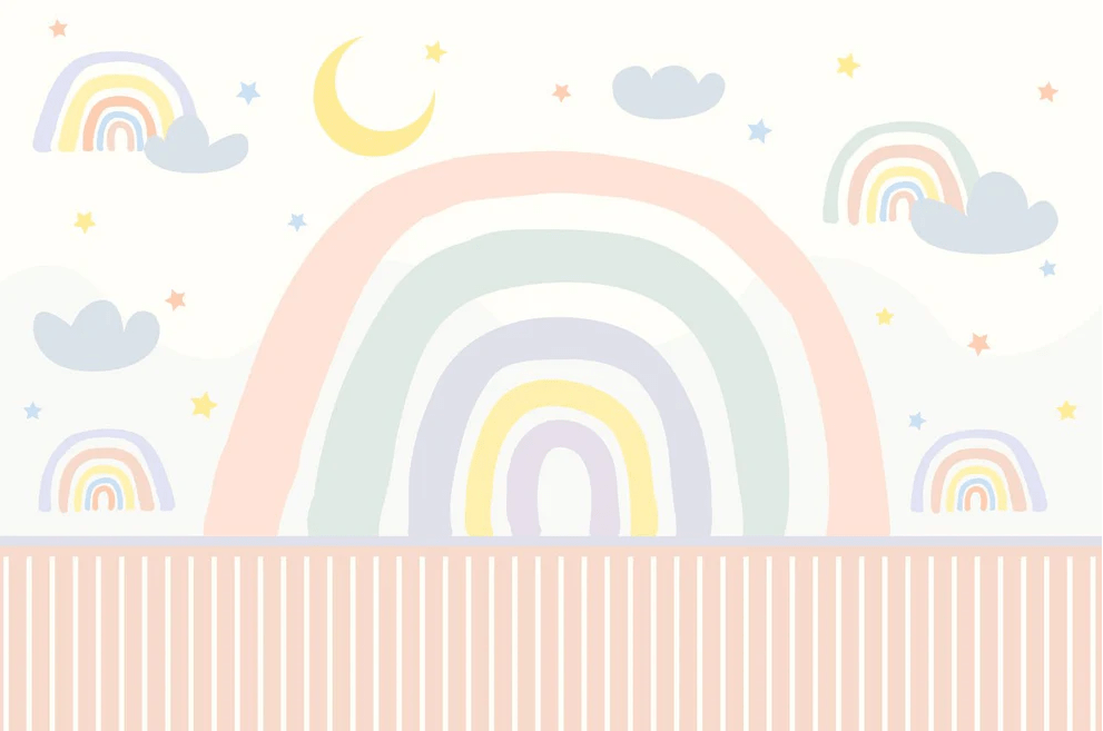 Papier Peint Chambre Fille Arc en Ciel - H252cmx L380cm - Matière Softouch