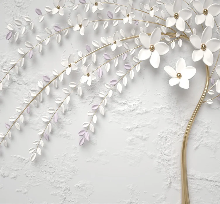 Papier Peint Panoramique Trompe l'Oeil Arbre Fleuri 3D - H239cm x L257cm - Matière Softouch