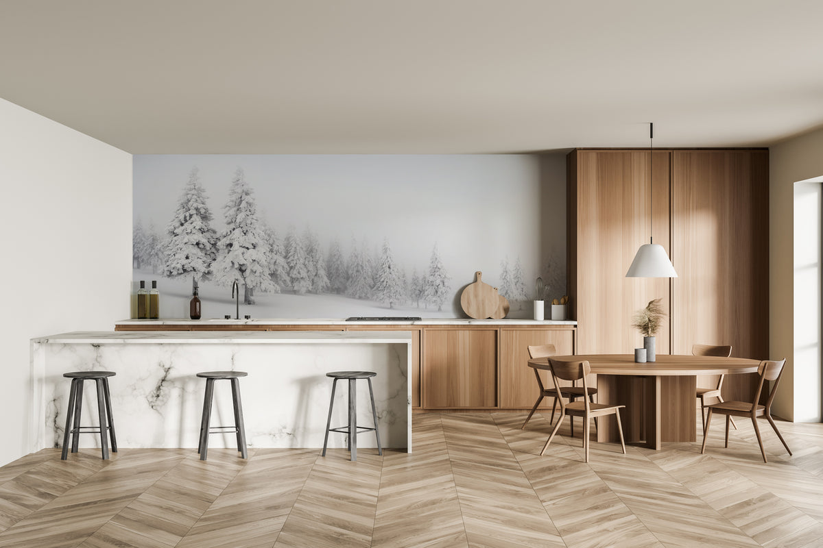 Papier peint panoramique forêt enneigée