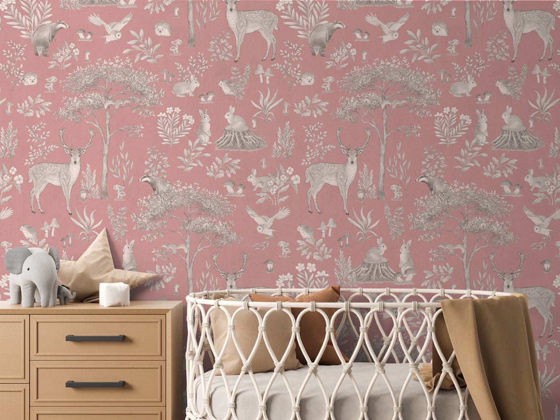 Papier peint à motif pour enfant. Animaux de la forêt vintage - Muralconcept