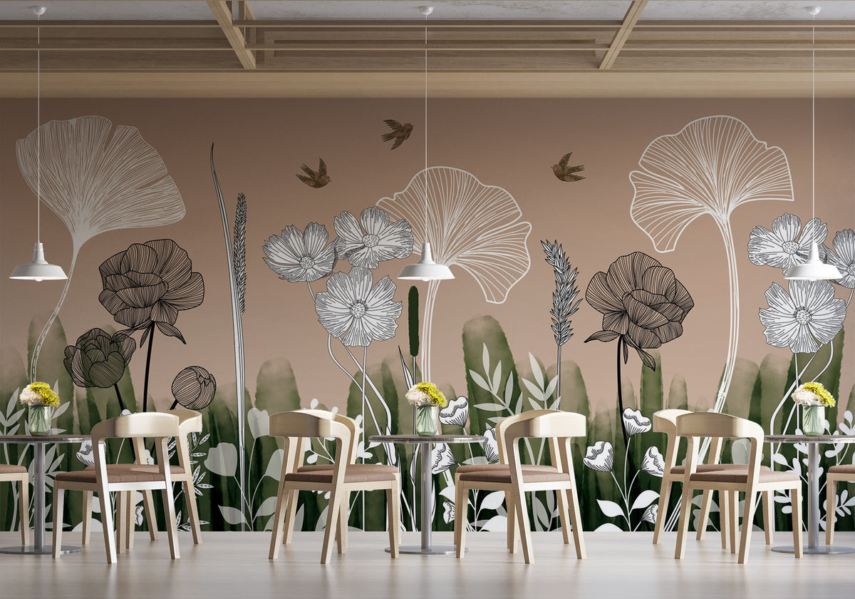 Papier peint restaurant floral addict