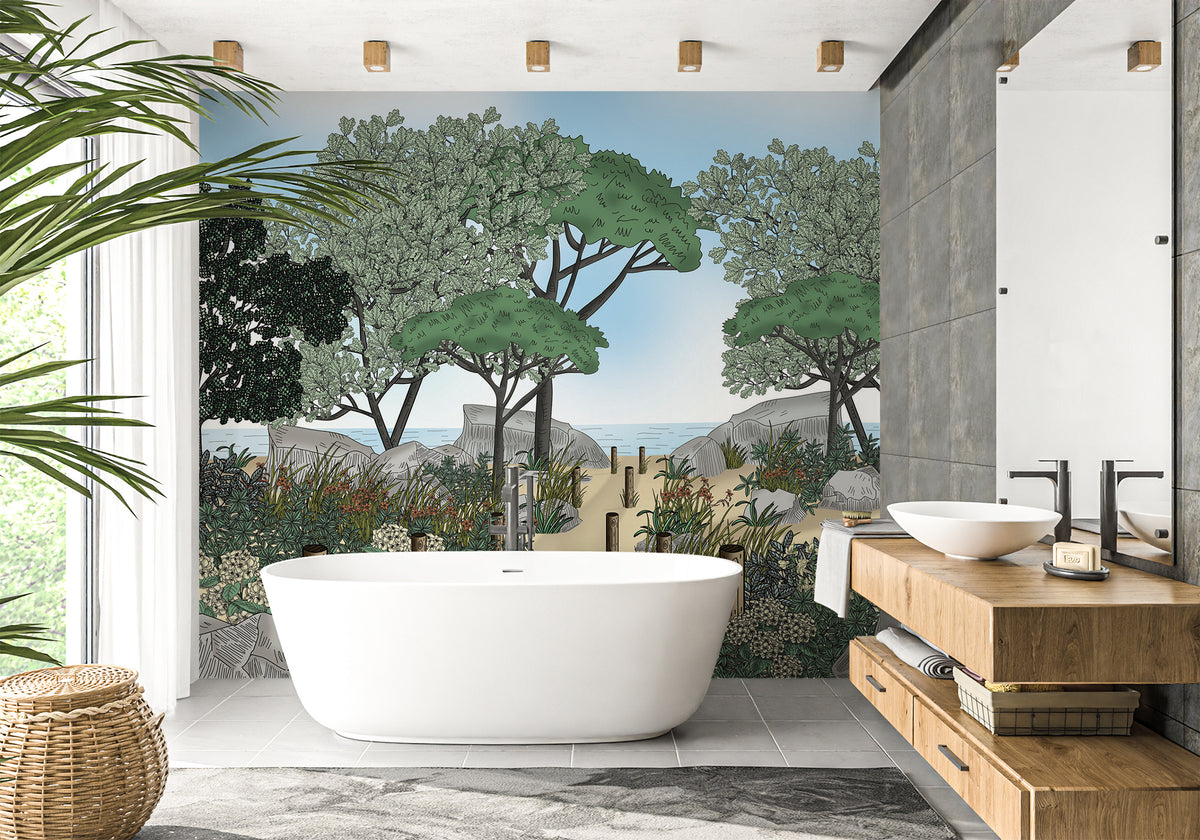 Papier peint salle de bain paysage France bord de mer