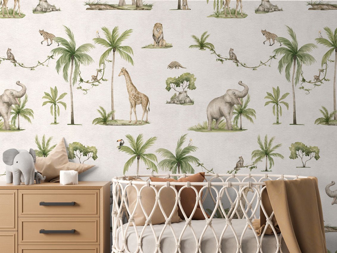 Papier peint à motif enfant - animaux jungle - Muralconcept