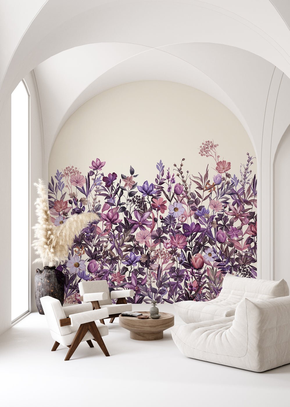 Papier peint fleurs au pinceau violet