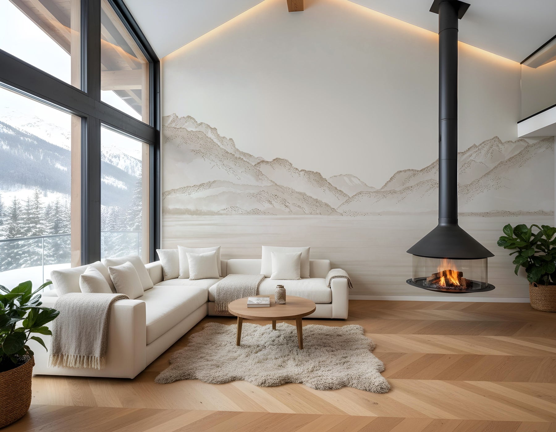 papier peint lac ANNECY SEPIA SALON