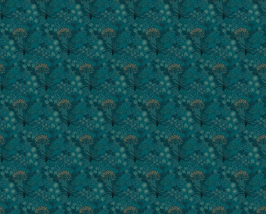 Papier peint salle de bain essence végétale bleu canard, mural concept, tendance