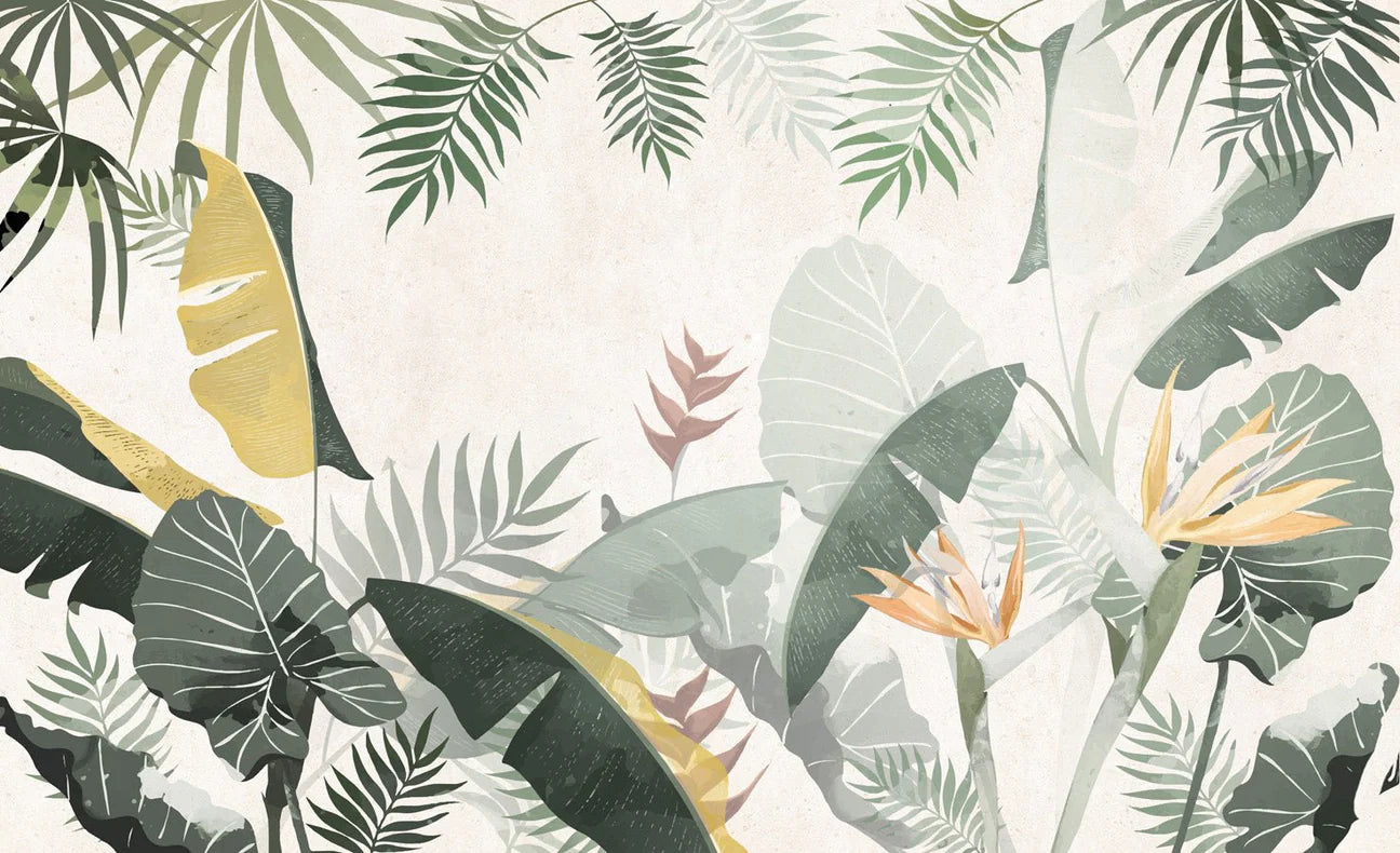Papier peint escalier - Végétal vert jaune - Muralconcept