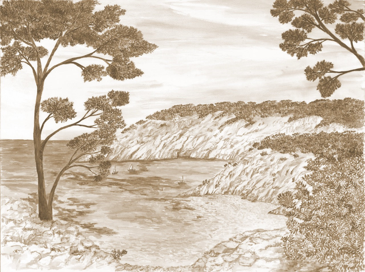 Papier peint panoramique - Les Calanques du sud sépia
