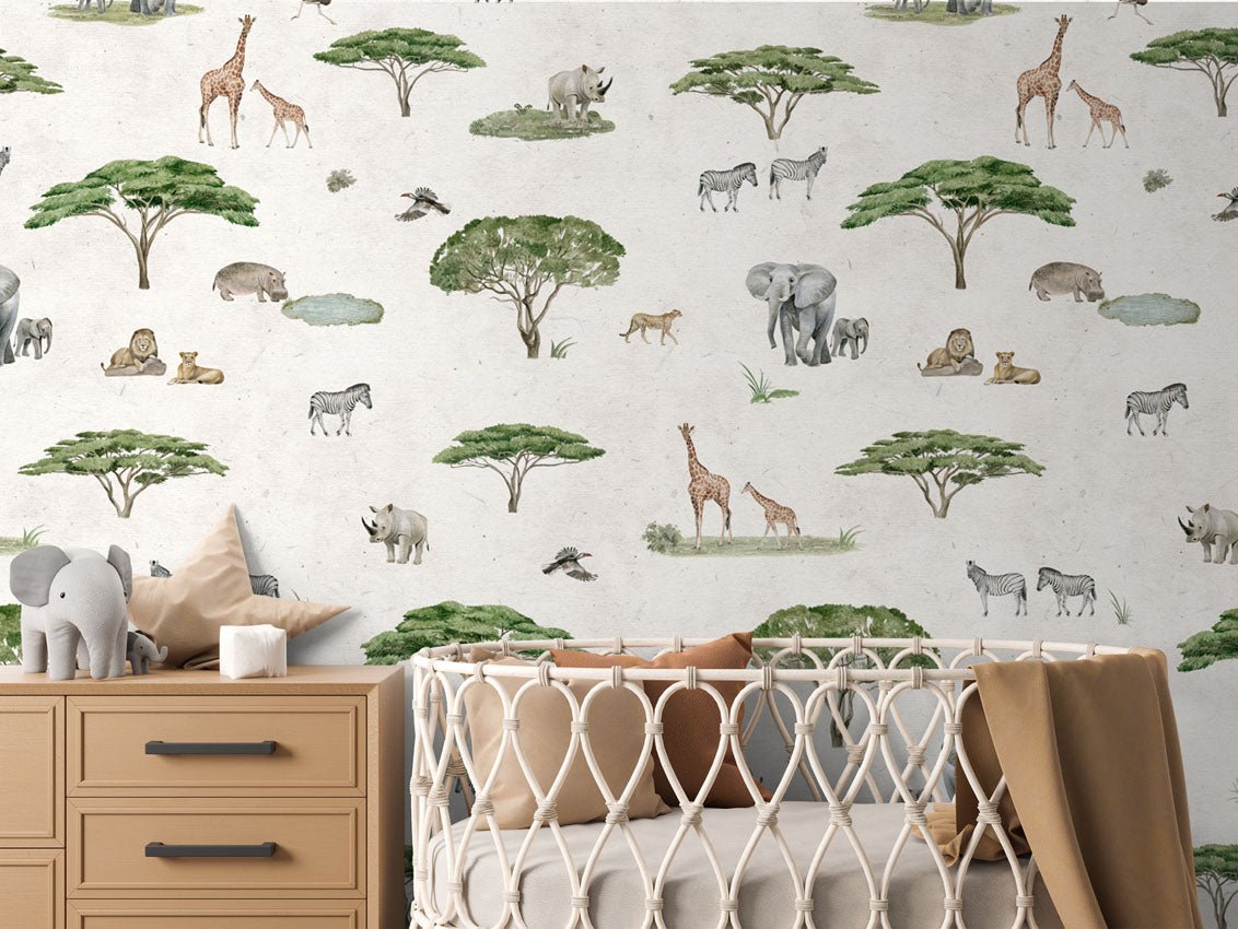 Papier peint à motif pour enfant. Douce savane - Muralconcept