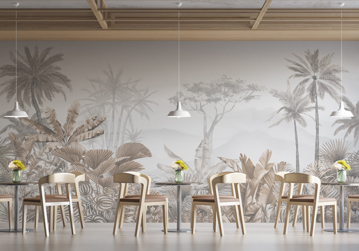 Papier peint restaurant tendance tropical sépia
