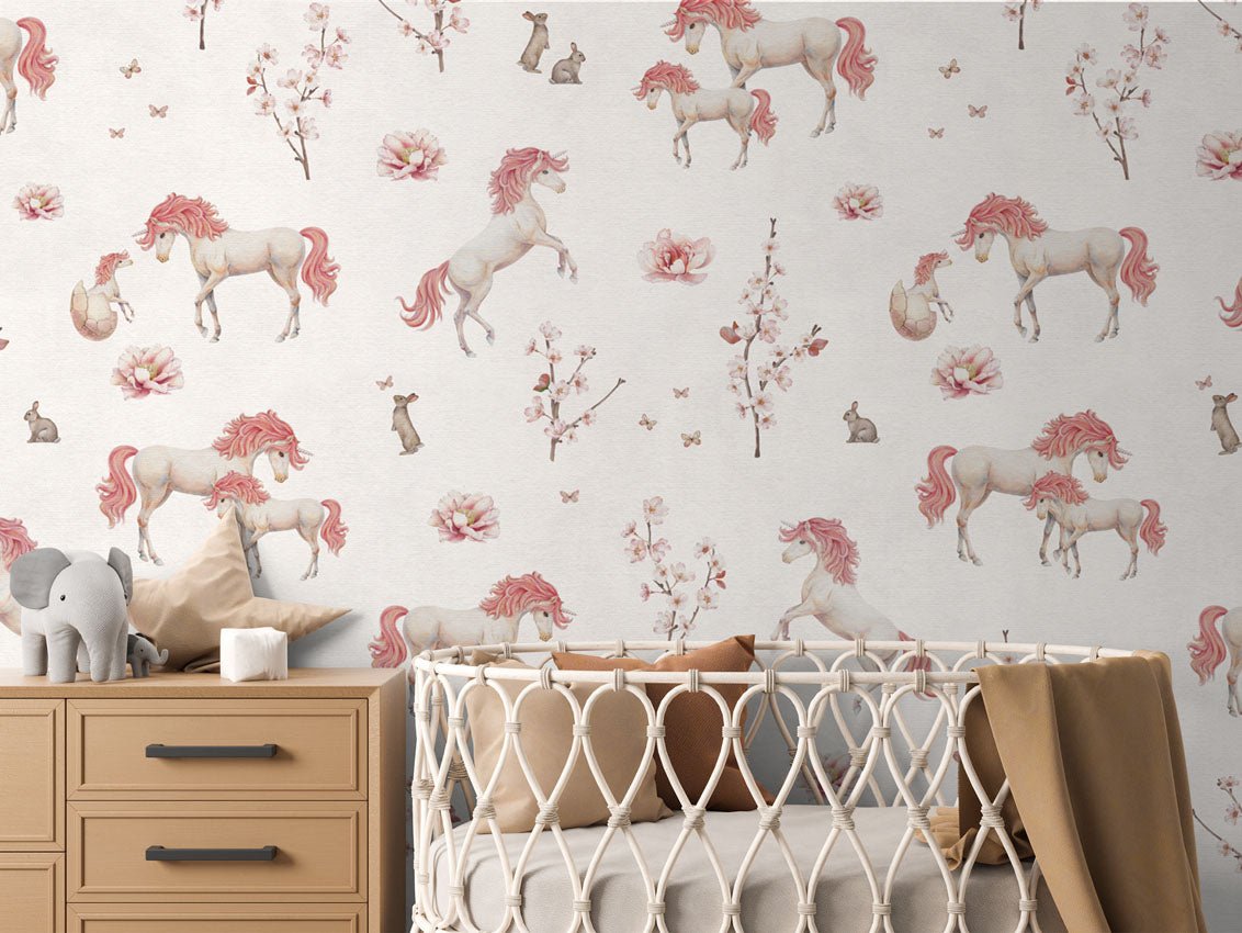 Papier peint à motif pour enfant. Les douces licornes - Muralconcept