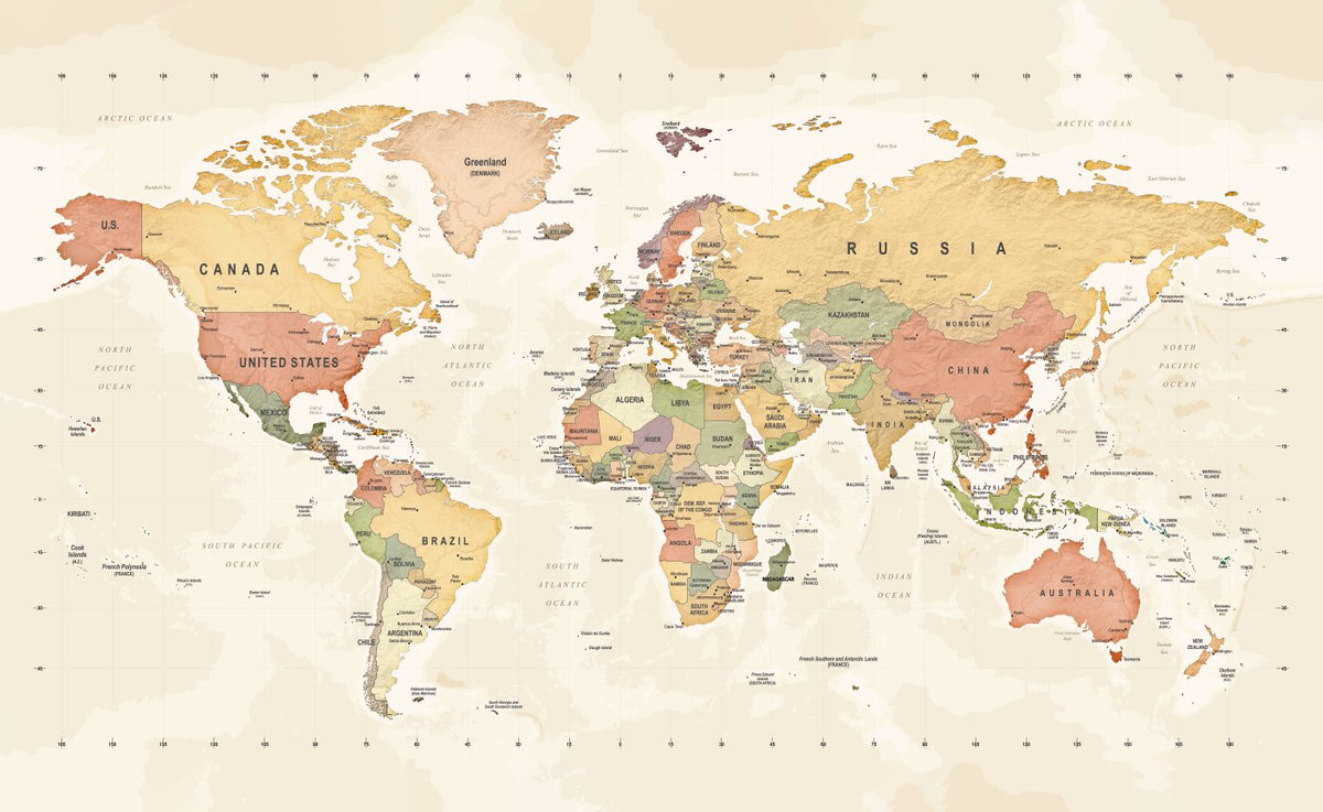 VP Papier peint panoramique carte du monde exploration