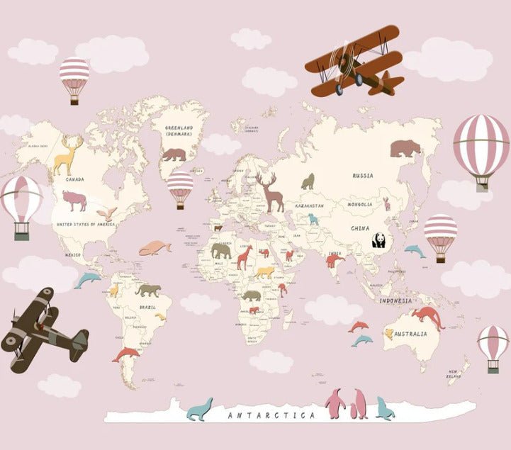 Papier peint Carte du monde Avion fille