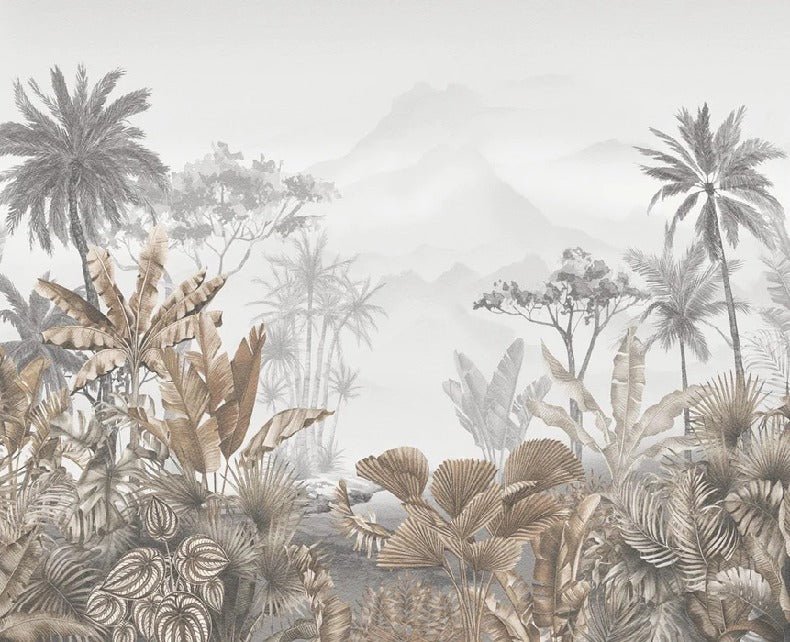 Papier peint tendance tropical sepia, mural concept, tendance