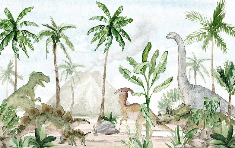 Papier peint bébé aquarelle dinos, XXL, tendance