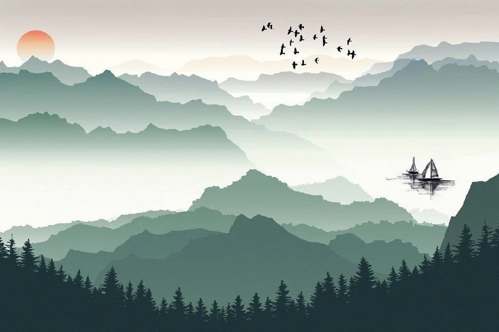 Papier peint montagne et voile sur le lac, XXL, tendance