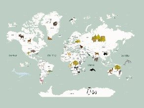 Papier peint Carte du monde en Francais enfant vert, XXL, tendance