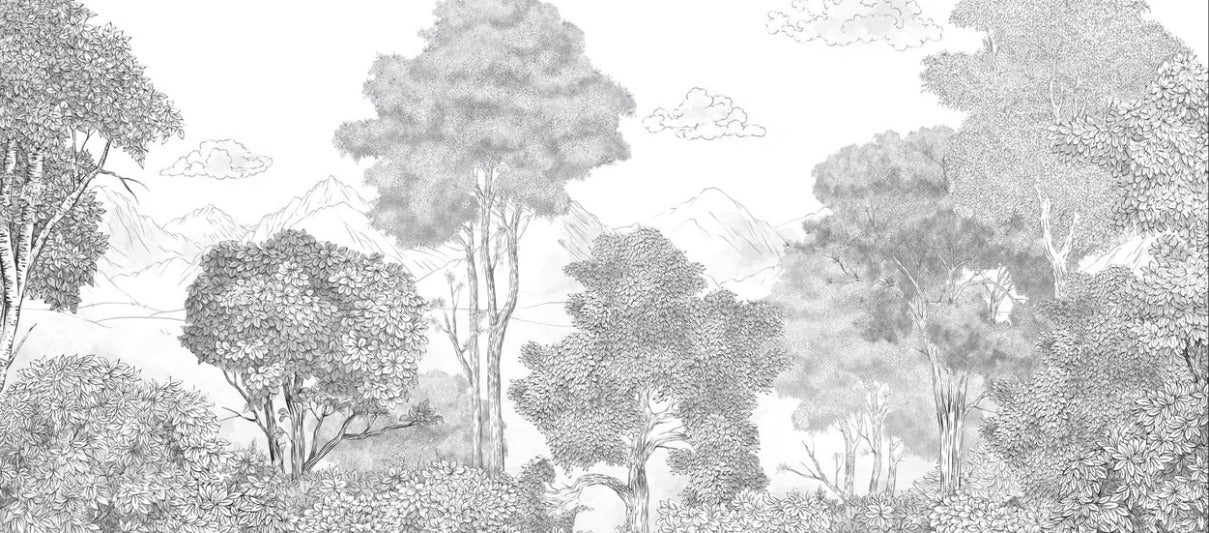 Papier peint panoramique Forêts et Monts Crayonnés, XXL, tendance