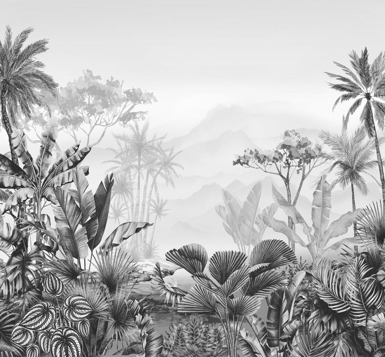 Papier peint tendance tropical noir et blanc, XXL, tendance