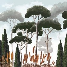 Papier peint sur mesure cyprès pins et herbes de la pampa, XXL, tendance