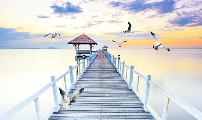 Papier peint trompe l’œil Ponton vue sur mer, XXL, tendance