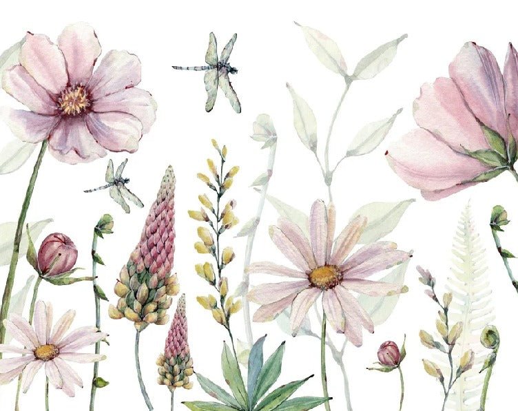 Papier peint fleurs et libellules, XXL, tendance