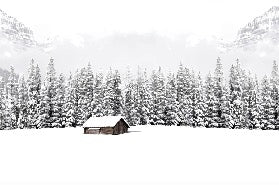 Papier peint panoramique chalet en montagne, XXL, tendance