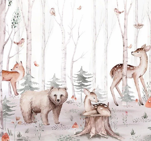 Papier peint aquarelle enfant animaux forêt