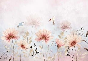 Papier peint fleurs bucoliques & colibri