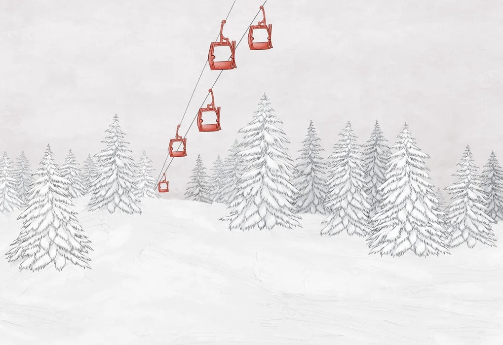 Papier peint montagne télécabine rouge, XXL, tendance