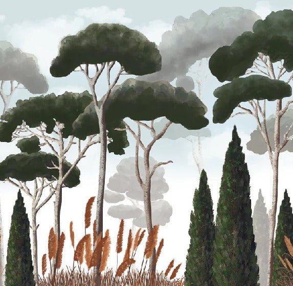 Papier peint sur mesure cyprès pins et herbes de la pampa, XXL, tendance