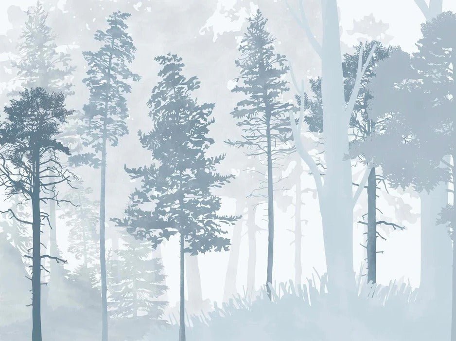 Papier peint panoramique forêt bleu scandinave, XXL, tendance