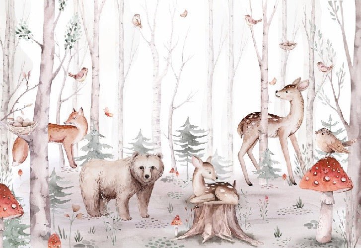 Papier peint aquarelle enfant animaux forêt