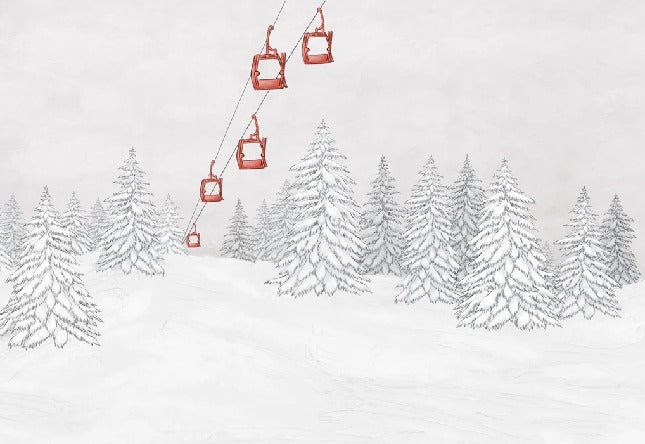 Papier peint montagne télécabine rouge, XXL, tendance