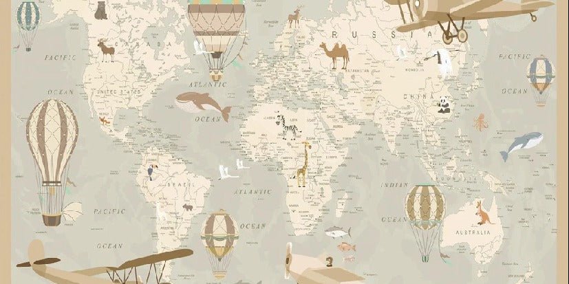 Papier peint enfant carte du monde aviateur, XXL, tendance