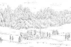 Papier peint paysage italien Dolomites noir blanc, XXL, tendance