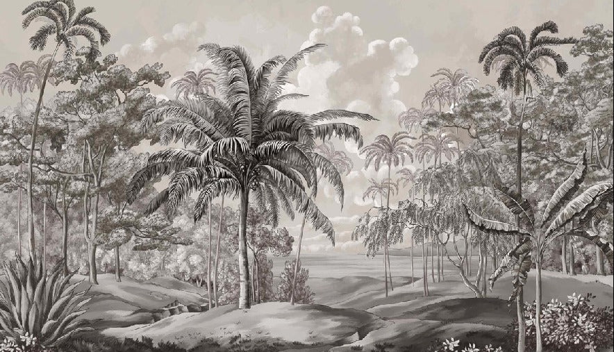 Papier peint paysage Célèbes noir et blanc, XXL, tendance