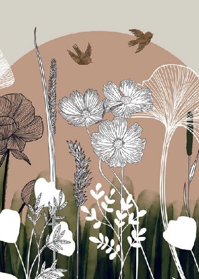 Papier peint panoramique illustration florale, XXL, tendance